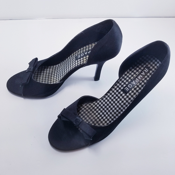 Rampage D'Orsay Peep Toe Black Satin Pumps Heels - Picture 2 of 4